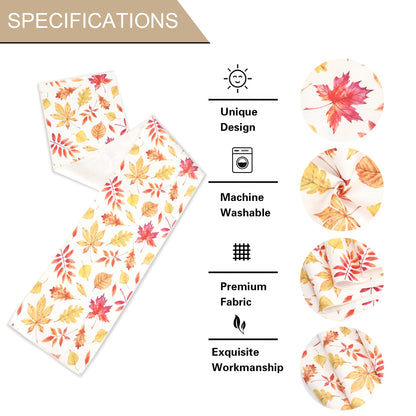 OWENIE Fall Table Runner for Kitchen Dining Table, Thanksgiving Autumn Printed Harvest Pumpkins Maple Leaves Textured Fabric Halloween Holiday Home Decorations, Water-Proof, Washable, 13" W x 108" L