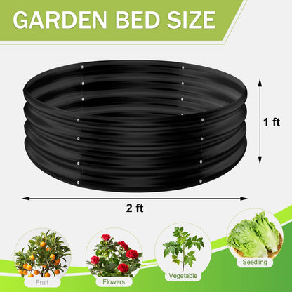 AHEONLAR 3 Pack 2x2x1 ft Round Galvanized Raised Garden Bed Kit Round Metal Flower Box Large Planter Raised Beds Outdoor Garden for Planting,Fruit,Herb Black