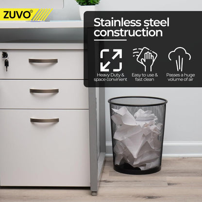 Zuvo Mesh Wastebasket Black Metal Wire Garbage Trash Can for Office Home Bedroom Height 10.1" Width 10", 4 Gallon (16 Quart) (1, Black)