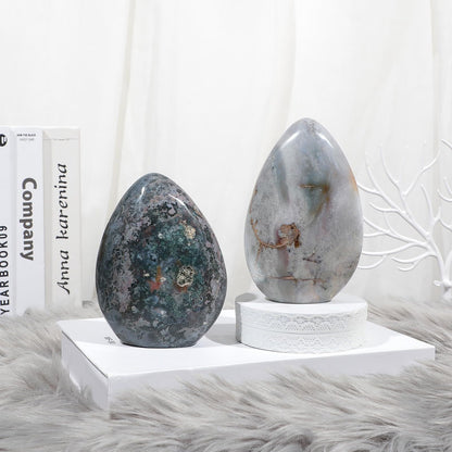 Sportmusies Natural Ocean Jasper Stone Self-Standing Centerpiece Desk Table Home Decoration, Irregular-Shaped Crystal Mineral Specimen Collection Meditation Reiki, 4.33-6.29 inches