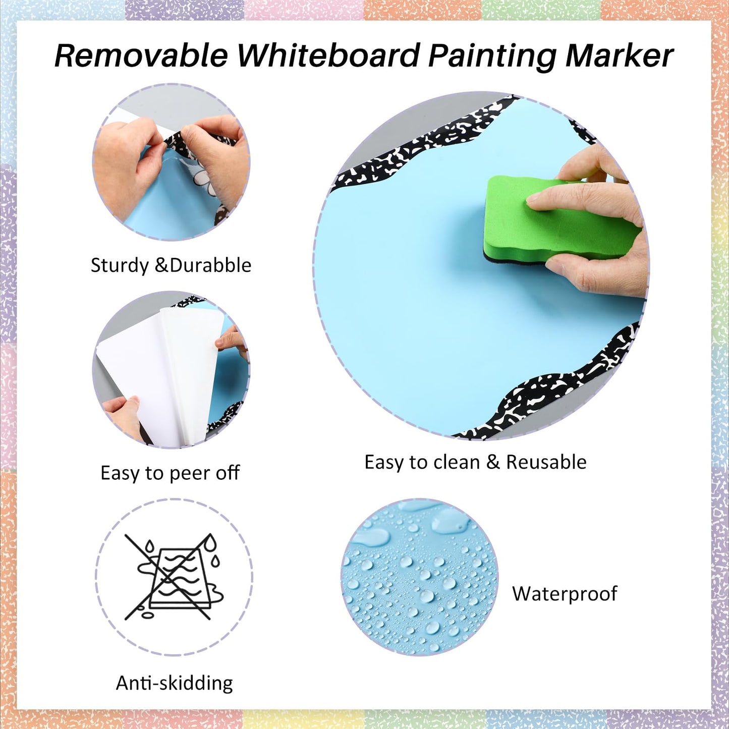Gersoniel 24 Pcs Large 11'' Notebook Dry Erase Dots for Classroom Table Removable Circles Stickers Wall Whiteboard No Staining for Teacher School Home Office Teaching Supplies(Square,Colorful)