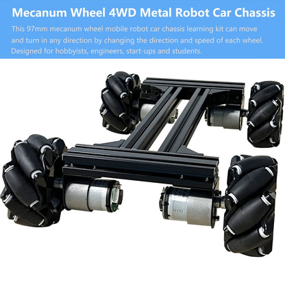 Mecanum Wheel 4wd Metal Robot Car Chassis Control Learning Kit for Arduino Raspberry Pie Microbit with DC Encoder Motor, DIY Steam AGV ROS AI Move Education Platform Robotic Functional Model Black