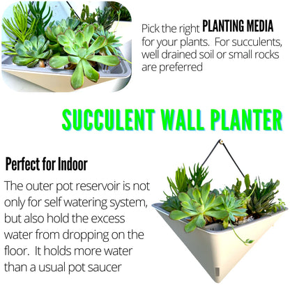 LaLaGreen Bundle- 2 Pack, 12 Inch White Geometric Self Watering Pot + 4 Pack, 20 Inch Rectangular Planter Box Hanging Stylish Modern Wall Mount Flower Succulent Vase Holder Balcony Porch Indoor Decor