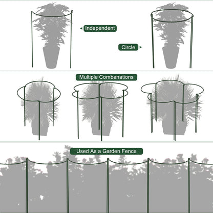 FEED GARDEN 6 Pack Plant Support Stakes, Peony Cages and Supports, Metal Garden Plant Stake(10" Wide x 16" High) Green Half Round Plant Support Rings for Outdoor Indoor Plants, Tomato, Hydrangea