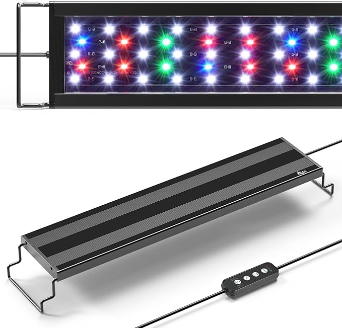 AQQA LED Aquarium Light for Plants, 24/7 Mode Full Spectrum Fish Tank Light with 3 Light Modes, Adjustable Timer/Brightness, Memory Function, Extendable Brackets for Freshwater for 40-48 Inch Tank 30W
