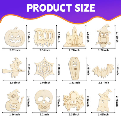 60PCS Halloween Wood Crafts for Kids, Unfinished Wooden Slices Cutouts Ornaments Bulk for Kids to Paint, DIY Halloween Painting Art Craft Activities for Hanging Decorations Gifts Pumpkin