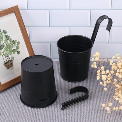 Biugaaufai 20 Pack 4 Inch Railing Hanging Planter, Black Small Hanging Bucket Planters, Metal Hanging Flower Pots, Metal Railing Bucket for Outdoor, Balcony, Fence, and Porch with Detachable Handles