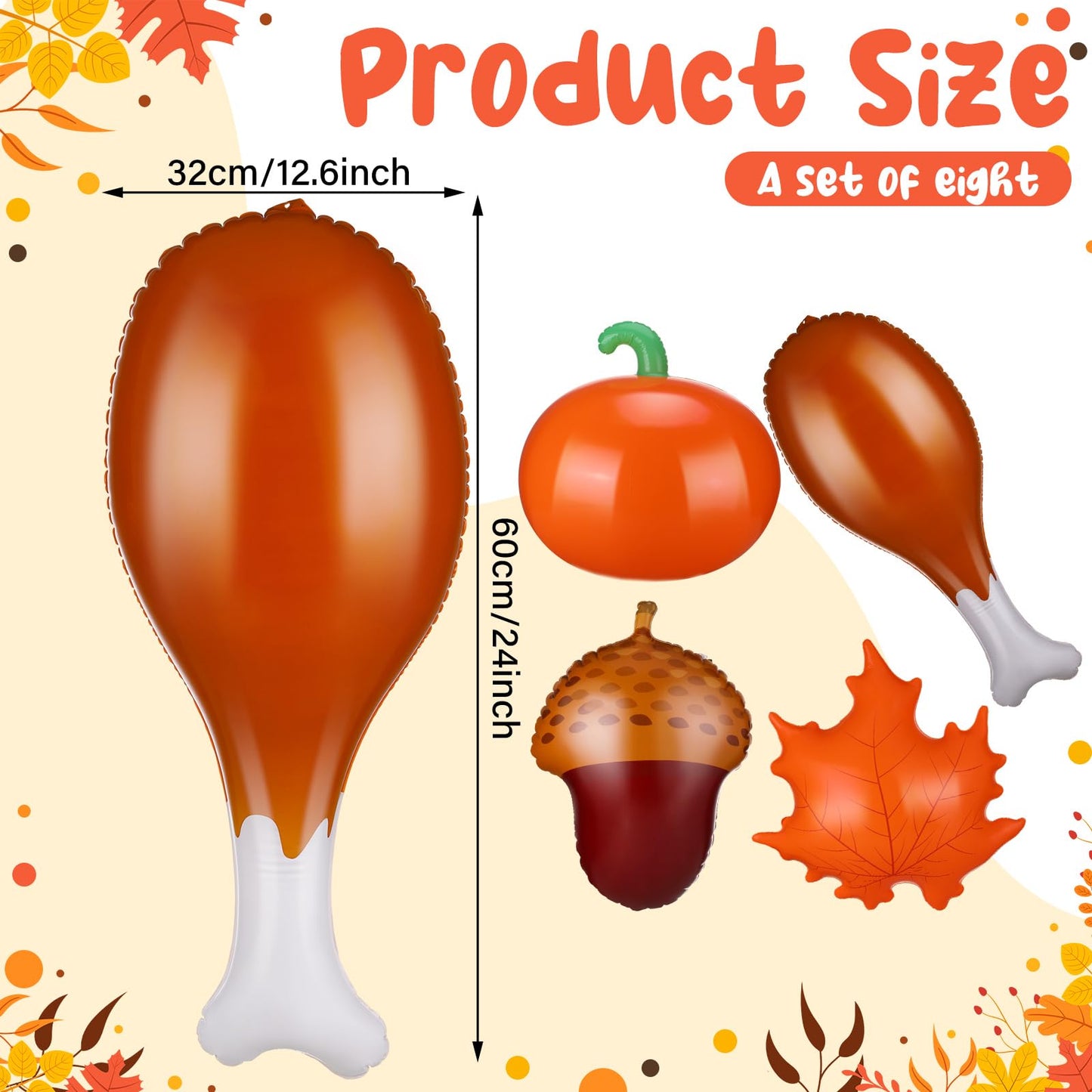 8 Pcs 24 Inch Thanksgiving Inflatable Turkey Legs Pumpkin Maple Leaves Pine Cones Outdoor Decorations Autumn Thanksgiving Blow up PVC Inflatable Hanging Ornaments for Indoor Outdoor Party Photo Props