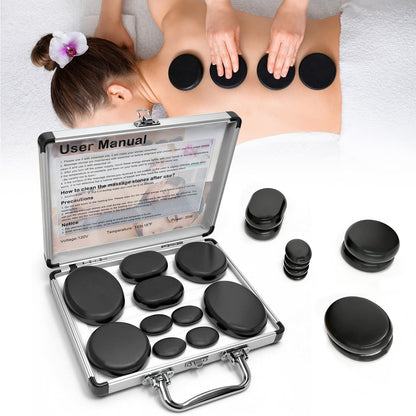Freudeere 10Pcs Hot Stones Massage Set,Hot Stones Massage Warmer Kit,Portable Hot Stone with Heater for Home Spa Warming Therapy Relaxing
