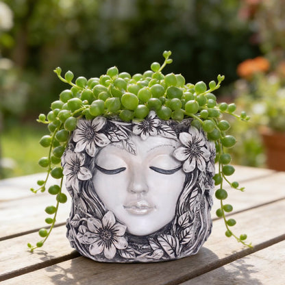 YOYLMAL Floral Face Planter Pot, 5.9” Resin Women's Head Succulent Planter for Indoor Outdoor Plants, Unique Flower Pot with Drainage Hole, Gifts for Women Mom