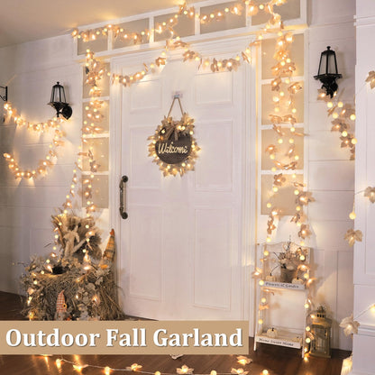3 Pack Fall Decor Fall Garland with Pumpkin Lights&Enlarged Maples Leaves String Lights Pumpkin Decor, 60LED Waterproof Battery Operated Halloween Thanksgiving Fall Decorations for Home Outdoor Indoor