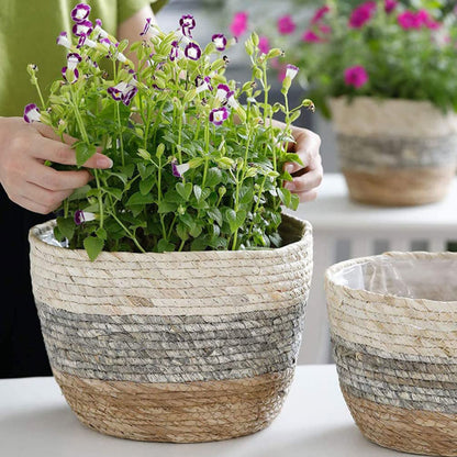 Operitacx Handmade Sea Grass Plant Basket 2 Pack Decorative Flower Holder Baskets for Home