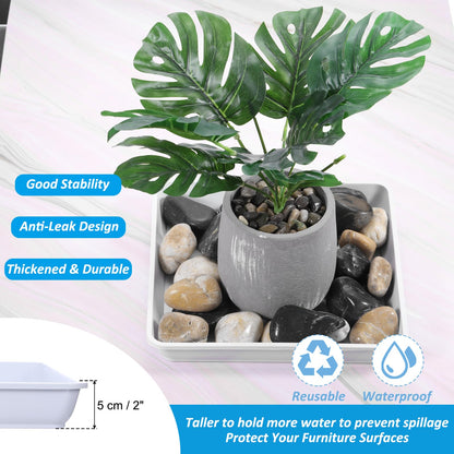 PATIKIL Plant Saucer Tray, 5 Pack 14 Inch Square Plant Saucer Heavy Planter Pot Saucers Large Deep Flower Planter Drip Tray for Indoor Outdoor Plants, White
