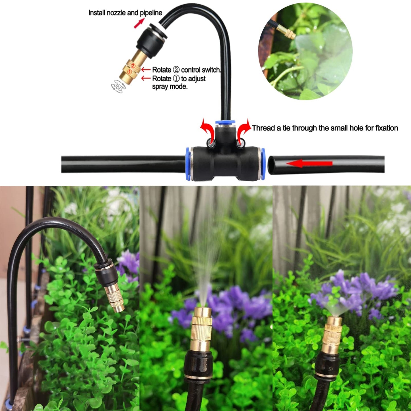 100FT Drip Irrigation Kit, Automatic Garden Watering System with Tool-Free Quick Connectors, 360° Bending Drippers & Copper Misting Nozzles for Greenhouse, Patio, Lawn & Vegetable Garden. (30M)