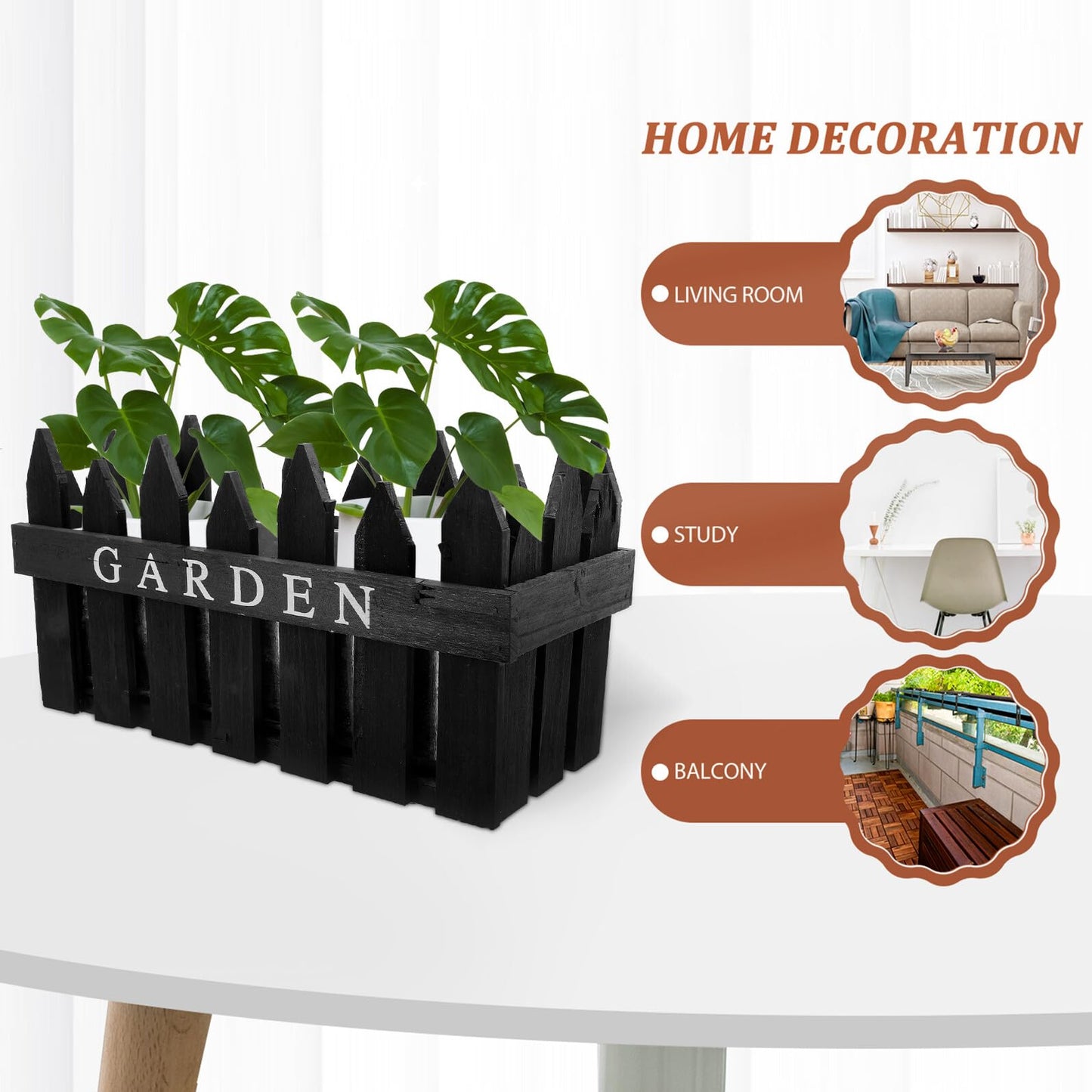 Homoyoyo Rectangular Wooden Fence Flower Pot Planter Box for Balcony and Garden, Hollow Creative Planting Basket in Black, Decorative Outdoor Patio Container for Flowers Arrangement