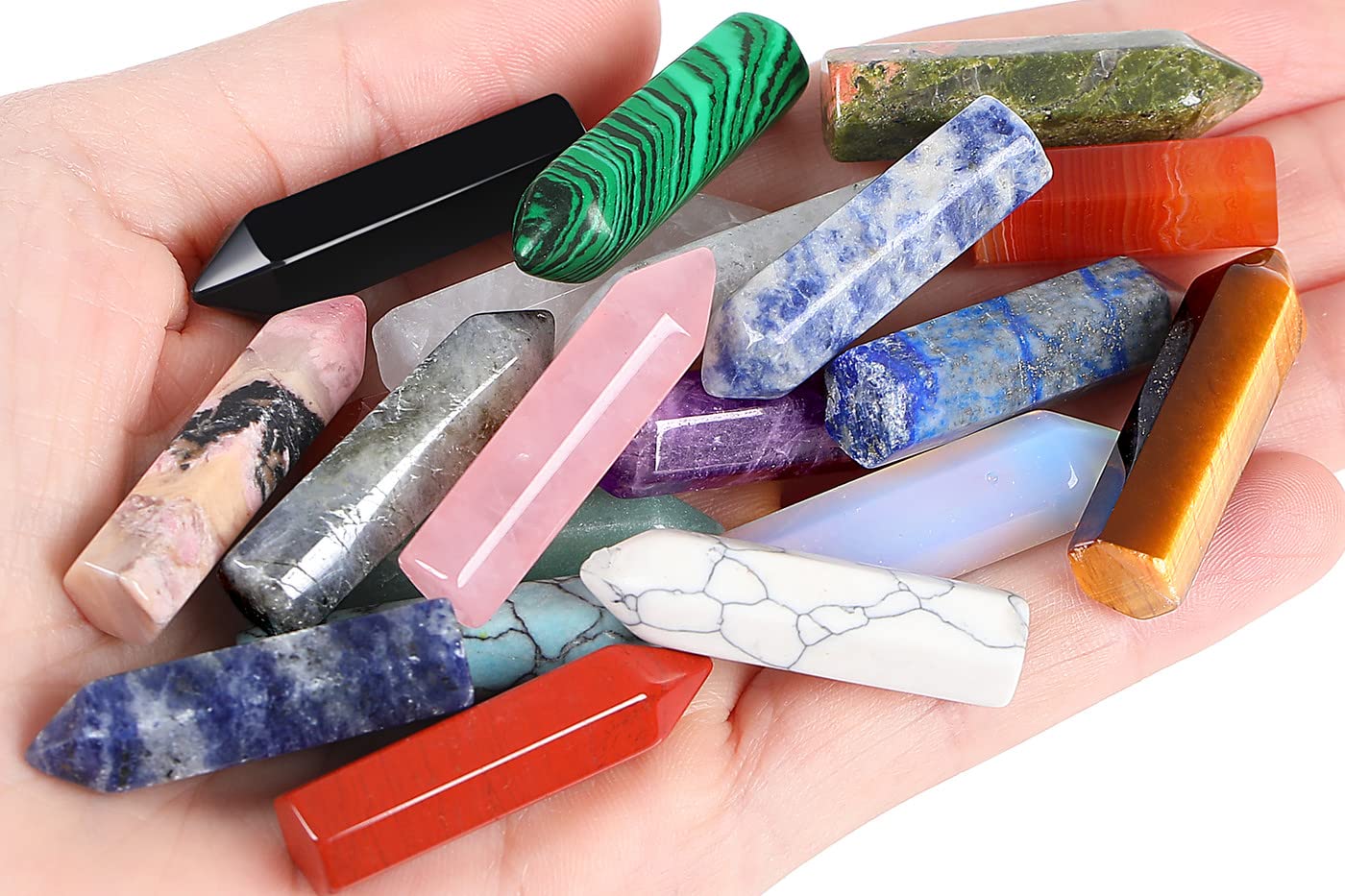 Bundle of 20 PCS Crystals Wands and 20 PCS Natural Heart Crystals Healing Crystal Palm Pocket Stones Polished Love Shaped Gemstones Rose Quartz Amethyst Assorted Set Bulk Wholesale Reiki Energy Balanc
