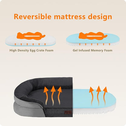 Dwanton Orthopedic Dog Bed for Extra Extra Large Dogs with Gel Memory Foam, Waterproof Dog Sofa, Washable Pet Bed with Four Sided Bolster Cushion, Removable Cover & Non-Slip Bottom, 53", Dark Grey