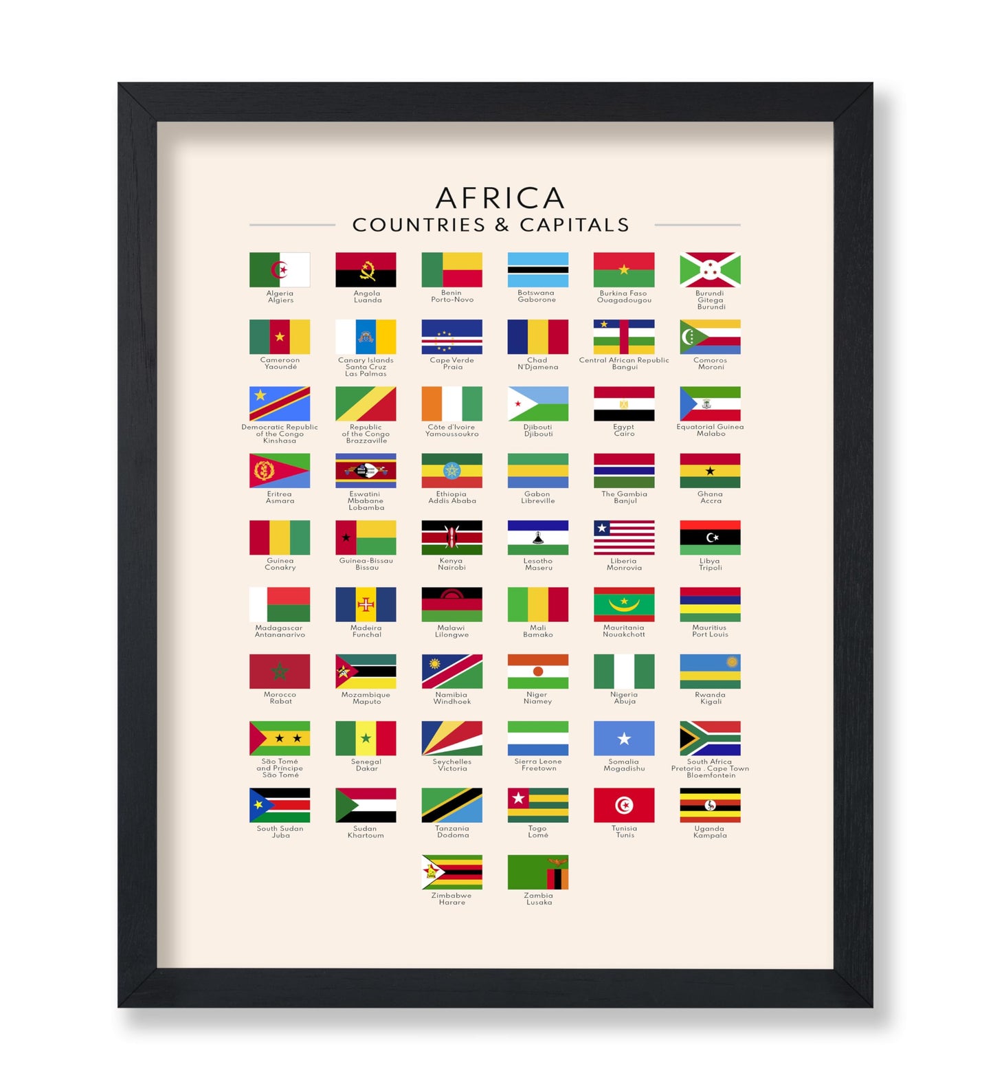 Poster Master Flags of Africa Poster - African Countries & Capitals Print - Learning Materials Art - Flag Art - Gift for Students & Teachers - Decor for Classroom or Library - 8x10 UNFRAMED Wall Art