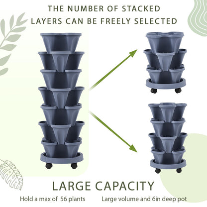 Umigy 2 Set of 7 Tier Vertical Planter Stackable Tower Planters Strawberry Herb Flower and Vegetable Pots Indoor Outdoor Gardening Pots with Removable Wheels and Tools(Dark Gray)