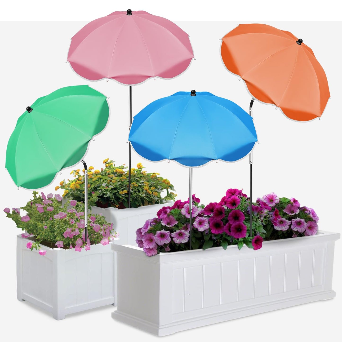 QRRICA 10/9/8/7.5/7 Inch Self Watering Pots and 4 Pack 23.6 Inch Plant Umbrellas for Outdoor Plants