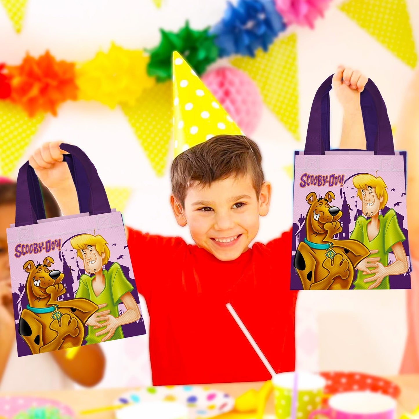 Scooby Doo Party Favor Bags Set – 12 Pack 8" Goodie Bags for Kids Bulk Reusable Mini Totes | Scooby Doo Birthday Party Supplies