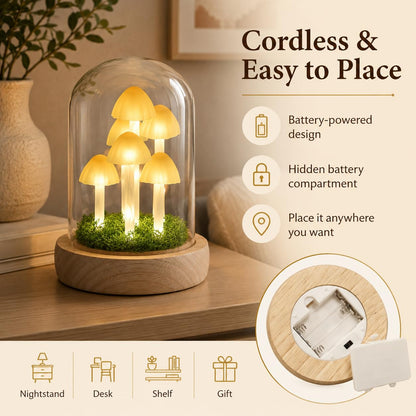QUELIEN Mushroom Lamp in Glass Dome,Mushroom Gifts for Women - Warm White LED Night Light for Bedroom Decor,Birthday Party Decorations,Ideal Birthday Gift Valentines Gift