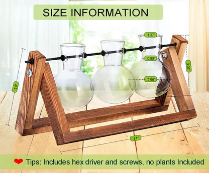 Kingbuy Plant Propagation Station – 3 Glass Bulb Vases with Wooden Stand, Boho Desktop Terrarium for Hydroponics Home Office Window Sill Decor, Unique Gift for Women Plant Lovers