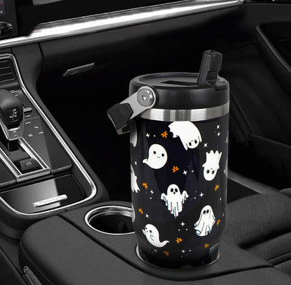Zifmrtrwn Halloween Tumbler with Handle and Flip Straw Ghost Gifts Coffee Travel Mug Insulated Water Bottle Cup Ghosts Halloween Decor Gifts-30 oz(1PCS)