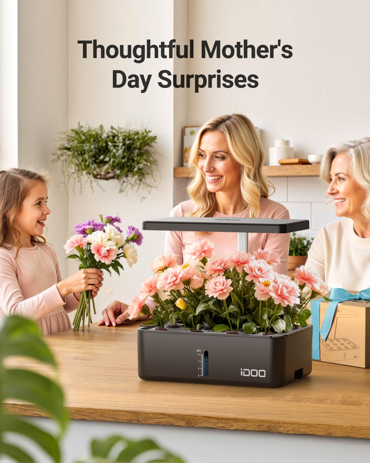 iDOO for Dad, Hydroponics Growing System Kit 12Pods, Indoor Herb Garden, with LED Grow Light, Built-in Fan, Auto-Timer, Adjustable Height Up to 11.3", for Home School Office