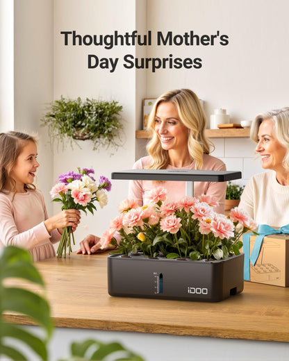 iDOO for Dad, Hydroponics Growing System Kit 12Pods, Indoor Herb Garden, with LED Grow Light, Built-in Fan, Auto-Timer, Adjustable Height Up to 11.3", for Home School Office