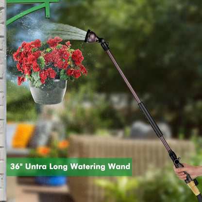 RESTMO 36”Long Watering Wand, 180° Swivel Head Metal Garden Hose Wand with 10 Spray Patterns, 3ft Heavy Duty Hose Nozzle Sprayer with Thumb Flow Control, Ideal to Water Hanging Baskets, Shrubs