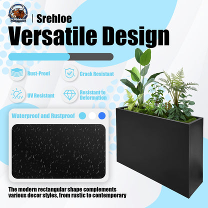Srehloe Metal Planter Box for Outdoor Plants 38" x 10" x 30" Large Rectangular Planter Cube Steel Heavy Duty Flower Pot with Insert Shelf and Drainage Holes Suitable for Patio Yard Garden Porch Hotel