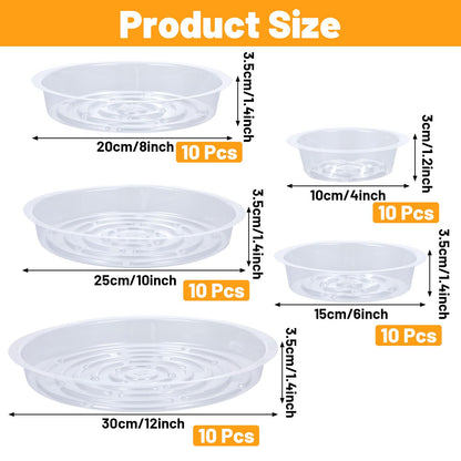 Ckhoid 50PCS Clear Plant Saucers 4/6/8/10/12 Inch Plastic Plant Pot Trays Round Water Tray Flower Pot Saucers Drip Plate Dish for Garden Indoor & Outdoor Planters