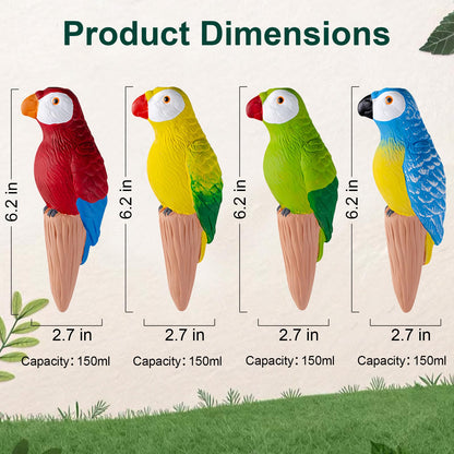 MCleanPin 4 Pack Self Watering Spikes and Globes, Handmade Terracotta Parrot Self-Watering Plant Devices with Slow Release System, Automatic Plant Water Bulbs for Indoor and Outdoor Garden Vacation