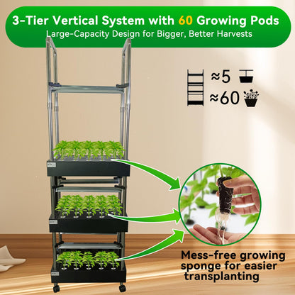 Indoor hydroponics Growing System, Large Vertical Hydroponic Garden with Smart Full-Spectrum Grow Lights, Auto Circulating Water, Mobile Indoor Gardening System for Herbs, Vegetables & Fruits
