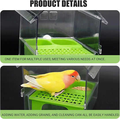 No Mess Bird Feeder, 3-in-1 Bird Cage Feeder, Transparent No Mess & Bath with Pull-Out Design Easy Clean for Parakeets Parrots Garden Balcony Fence, for Cage