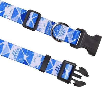 MarukoPet Dog Collar, Adjustable for Small Medium Large Dogs Puppy, Cute Design with Bohemia Floral Tribal Geometric Patterns Boys Girls Dog Collar(Blue Triangle-S)