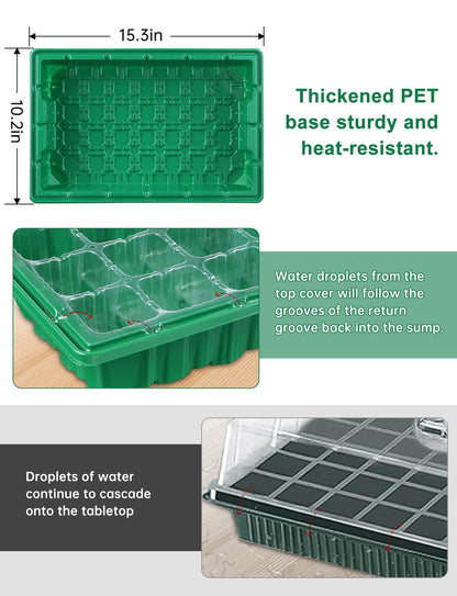 2 Packs Large Seed Starter Tray, Adjustable Brightness and Timer with 48 Full Spectrum LEDs, Seed Starter Kit with Drainage Holes, Tools and Labels for Indoor Plant Growing and Outdoor Gardening