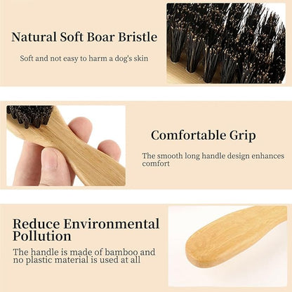 Soft Boar Bristle Dog Brush for Short Haired Dogs - Made of Bamboo, Gentle Deshedding & Grooming Tool, Ideal Dog Hair Brush for Pets, Dog Brushes for Grooming and Shedding （Small）