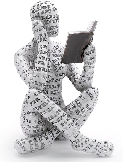 inheming Reading Figurine Bookshelf Decor, Creative Abstract Thinker Statue, Home Office Modern Shelf Desk Book Decoration