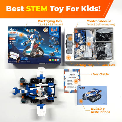 Apitor STEM Robot Toy 6-in-1 Robot Building Kit for Boys Age 8-12, APP Remote Control STEM Coding Toys, Educational Robotics Gifts for Boys Girls Kids Ages 7 8 9 10 11 12 (480 Pieces)