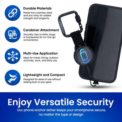 PhoneLockPro - Retractable Anti-Theft Phone Holder with Belt Clip – Durable Stainless Steel and Zinc Alloy – Perfect for Travel, Hiking, Work, and Daily Use – Prevent Drops and Protect Against Theft