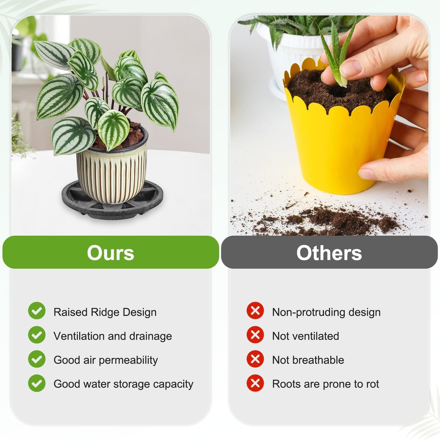M METERXITY 2-Pack Plant Saucer, 6.3 Inch/16 cm Plastic Plant Trays Thicker for Pots/Indoor/Outdoor/Water Drainage and Protection, Flowerpot Drip Tray [Black Clay]