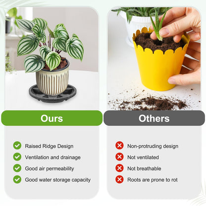 M METERXITY 2-Pack Plant Saucer, 6.3 Inch/16 cm Plastic Plant Trays Thicker for Pots/Indoor/Outdoor/Water Drainage and Protection, Flowerpot Drip Tray [Black Clay]