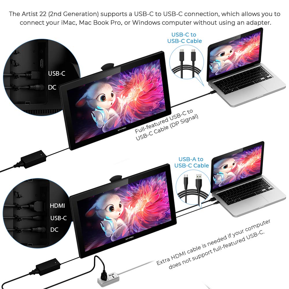 Drawing Tablet with Screen XPPen Artist 22 2nd Computer Graphics Tablet 122% sRGB with Tilt Function Battery-Free Stylus Adjustable Stand, 21.5inch Pen Display Compatible with Windows PC, Mac, Linux