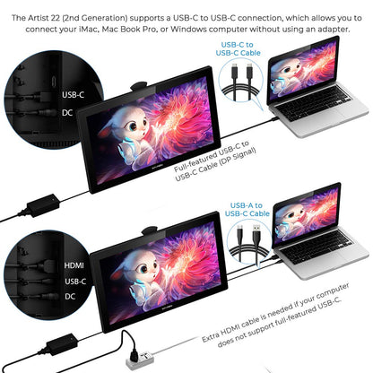 Drawing Tablet with Screen XPPen Artist 22 2nd Computer Graphics Tablet 122% sRGB with Tilt Function Battery-Free Stylus Adjustable Stand, 21.5inch Pen Display Compatible with Windows PC, Mac, Linux