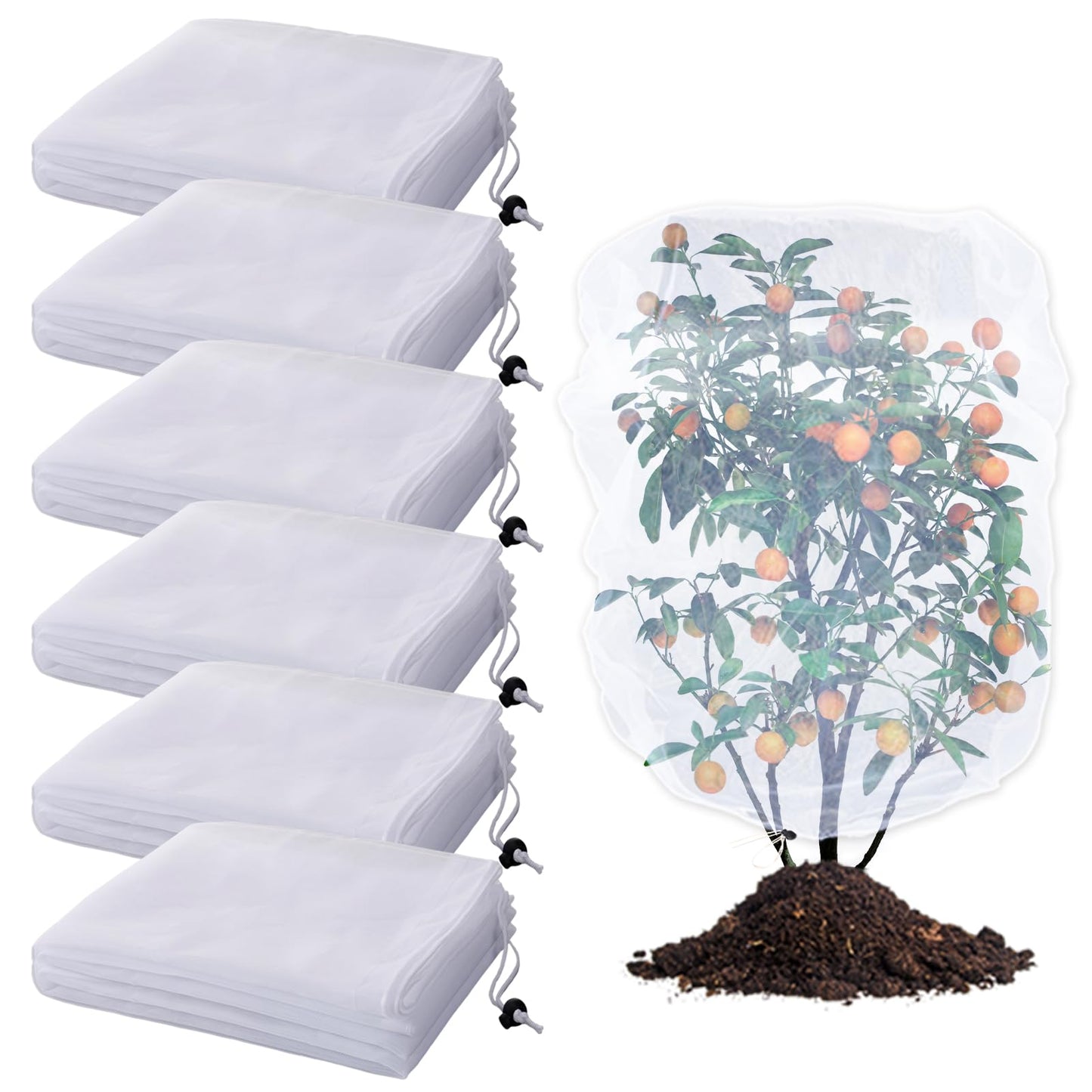 6 Pack Insect Bird Netting Cover - 4x5FT Garden Netting Blueberry Bushes Plant Covers with Drawstring, Fine Mesh Fruit Tree Net for Protecting Lemon Orange Large Plants from Barrier Squirrel Deer