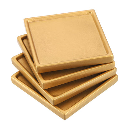 PATIKIL 5 Inch Plant Pot Saucers, 4 Pack Ceramic Square Plant Saucer Tray Flower Planter Drip Tray for Indoors Outdoors Patio Balcony, Gold Tone