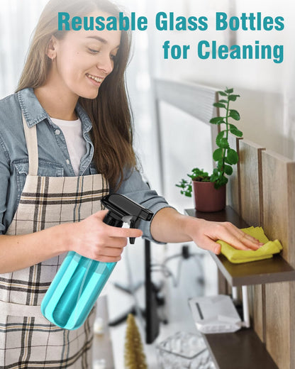 Bontip Glass Spray Bottle, Light Blue Glass Spray Bottle Set & Accessories Refillable for Plants Window Cleaners Aromatherapy Facial hydration Watering Flowers Hair Care (2 Pack/16oz) (Light Blue)