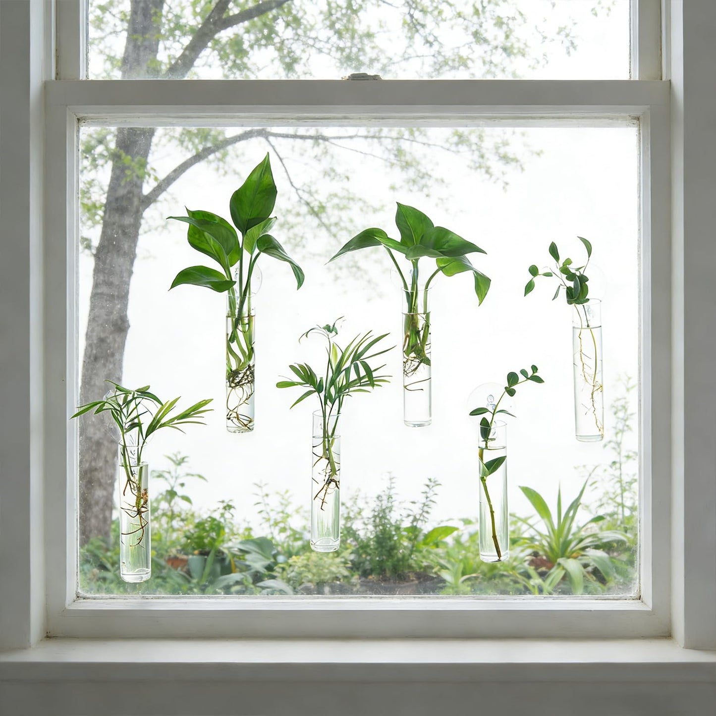 Bunmery 6 pcs Window Propagation Stations, Plant Propagation Tubes with suckion Cups & Nails, Easy to Install Wall Hanging Planter Propagation Station, Glass Plant Terrarium Vase